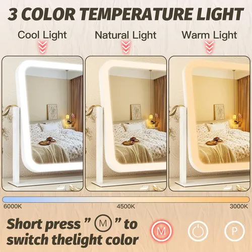 Espejo De Maquillaje Fennio 43x33cm Con Luz Led Blanco