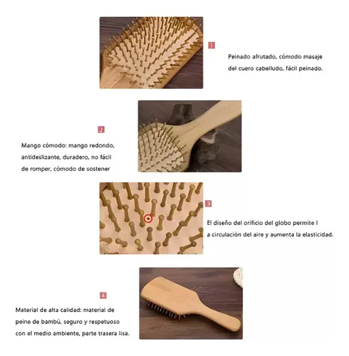Kit De Cepillo Y Peine De Bambú Anti Frizz, 6 Piezas.