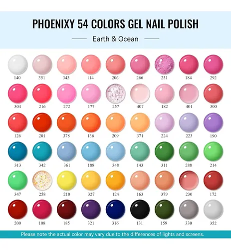 Juego De Esmalte En Gel 54 Colores Phoenixy Con Base Y Top