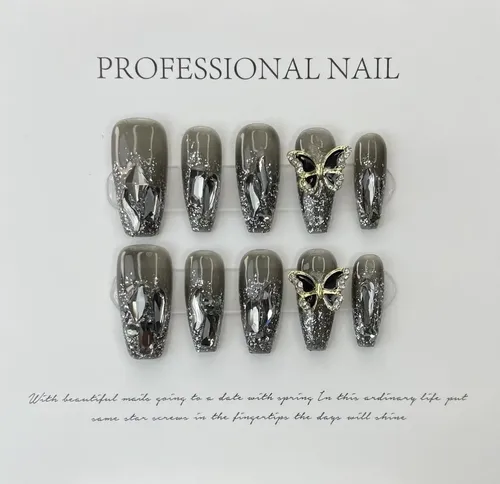 Uñas Postizas Press On Autoadhesiva Set Completo Mariposa