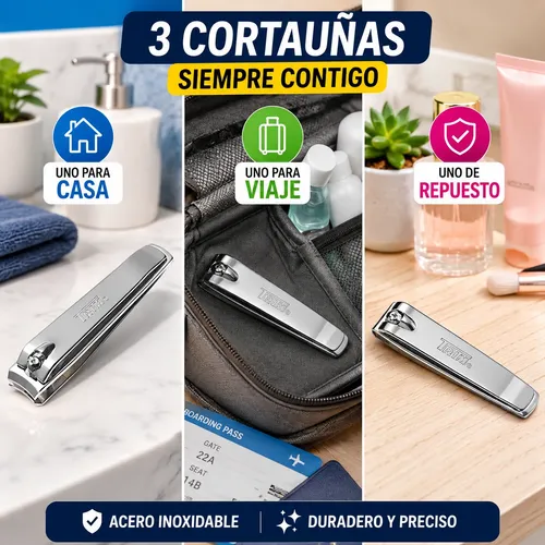 Pack X3 Cortauñas Trim Ideal Regalo Acero Inoxidable Alicate