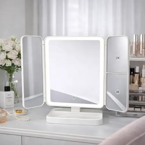Espejo Con Aumento Y Luz Led 3 Tonos Para Maquillaje