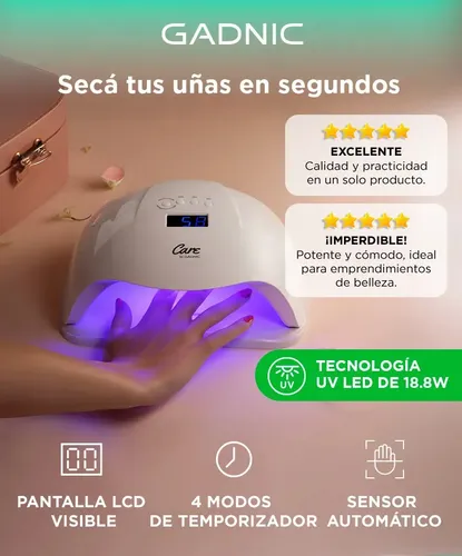 Cabina Para Uñas Gadnic Uv Led 18.8w Sensor Infrarrojo Pantalla Lcd Temporizador Base Desmontable