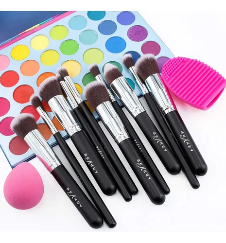 Set De Brochas Para Maquillaje Beakey, + Esponja + Limpiador