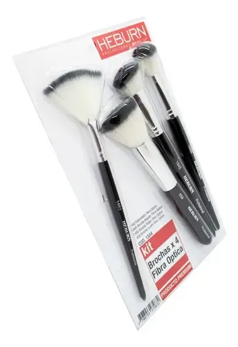 Set Heburn 4 Brochas Maquillaje Profesional Fibra Sintética Negro