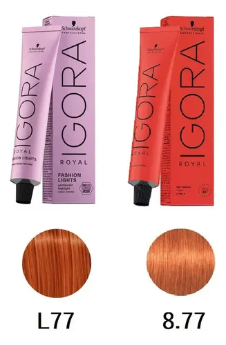 Tintura Igora Fashion L77 + Igora Royal 8.77 Con Oxidantes