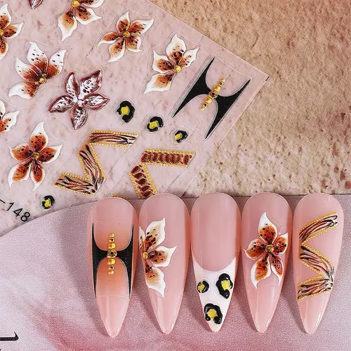 Adhesivos Para Uñas Bmkkot Con Forma De Flor En Relieve, 5d,