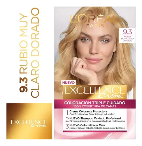 Tintura Excellence Creme L’Oréal París 9.3 Rubio Muy Claro Dorado con Cobertura de Canas