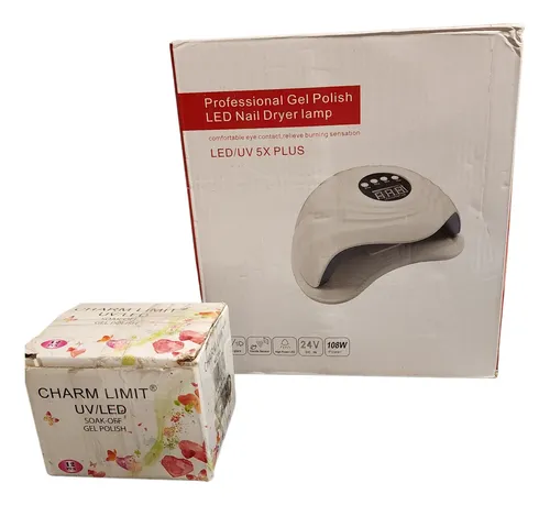 Cabina Uv Led Nail Lamp 108w+ Base+ Top Coat+ 5 Esmaltes+ Ac