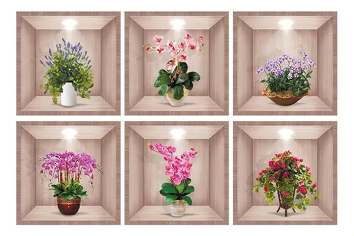 6 Hojas De Calcomanías 3d De Jarrones Y Orquídeas Pvc A