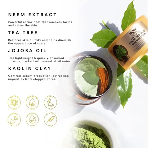 Mascarilla De Arcilla Para Acné Wow Neem Tea Tree 200 Ml