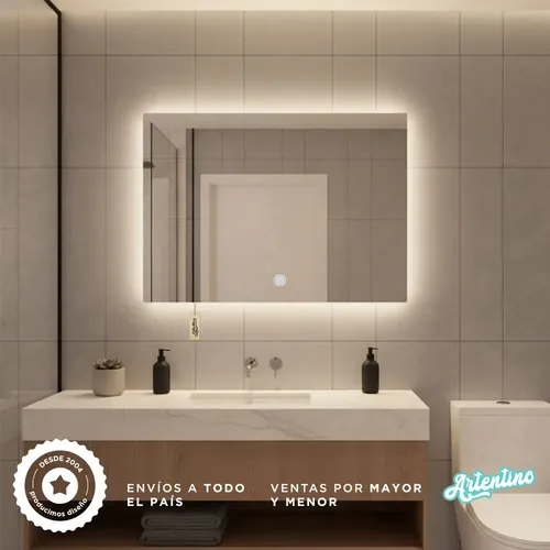 Espejo Luz Led Pared Smart Touch Dimmer Tritono Rectangular