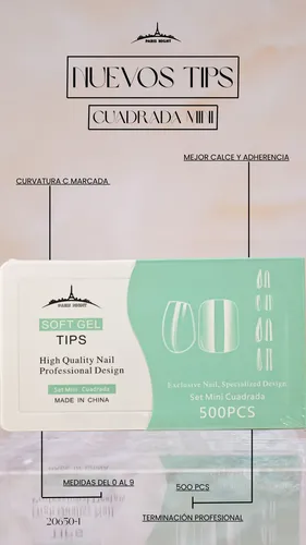 Tips Soft Gel Y Press On X500 Cuadrada Mini Paris Night Uñas