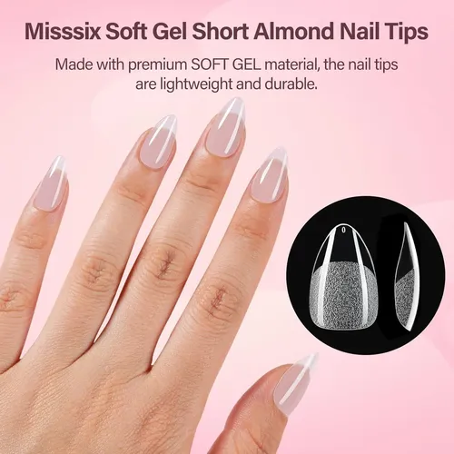 Kit Tips Uñas Gel Misssix 216 Pzs 12 Tallas Pegamento
