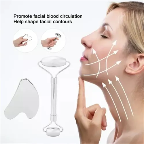 F 2x Rodillo Facial De Acero Inoxidable Gua Sha Tool Face