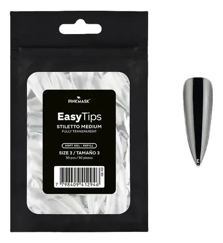 Pink Mask Easy Tips Soft Gel Stiletto Medium Refill X50 U