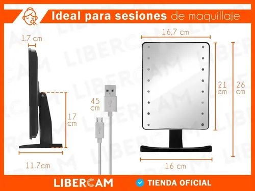 Espejo Maquillaje Tactil Luz 16 Led 3 Modos Touch Usb