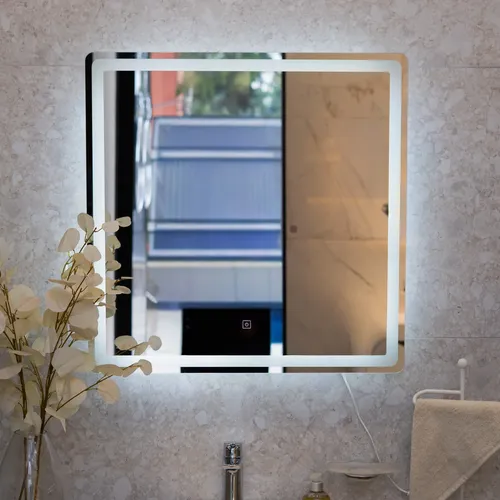 Espejo Cuadrado 70cm Con Luz Led Fría, Cálida Y Natural