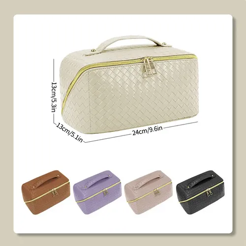 Bolsa Pu Trenzada Impermeable Multifunción Cosméticos Aseo