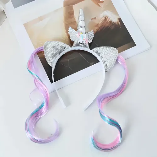 Vincha Unicornio Con Pelo Multicolor Y Orejitas Niña