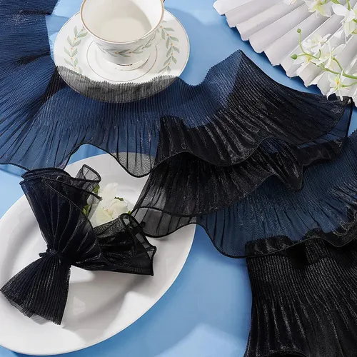 Cinta De Poliéster Con Ondas Y Pliegues, 7 Yardas Negro Pleated Wavy
