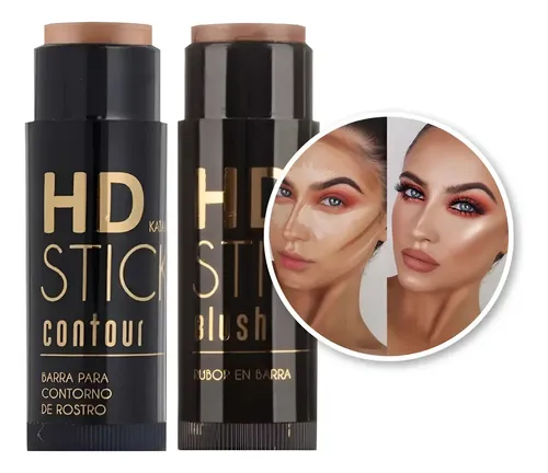 Kit Contorno Cremoso Barra Iluminador Rubor Stick Hd Katalia Tono Del Maquillaje X2_marrón Mate – Bronce Satinado
