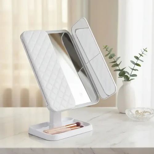 Espejo Maquillaje Pantalla Tactil Luz Led 1x/2x/3 Recargable Blanco