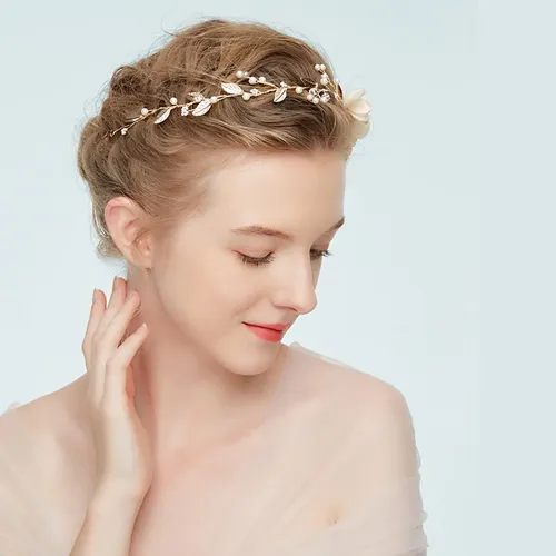 Boda Perla De Cristal Para Piezas De Pelo Nupcial Doradas