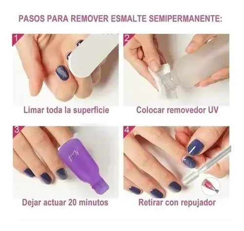 Kit Removedor Uv Esmaltes Semipermanentes Broches Wipes Gel