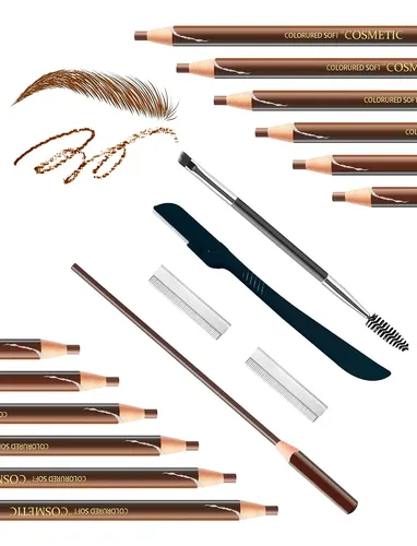 Kit 12 Lápices Impermeables Marrón Para Cejas Y Perfilado