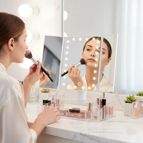 Espejo Maquillaje Led Tríptico Recargable Táctil 3 Aumentos