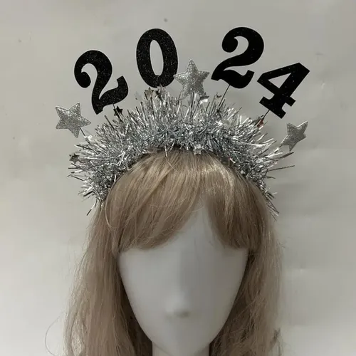 2024 Feliz Año Nuevo Diadema Glitter Star Garland Plata
