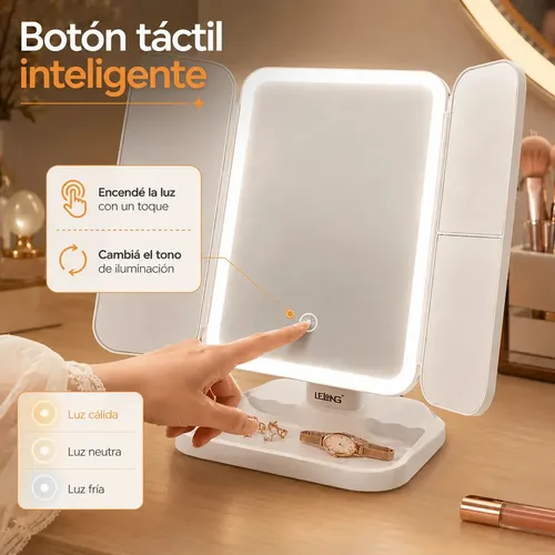 Espejo rectangular de pie Lelong WD-ES03 con luz de 34cm eléctrico marco blanco