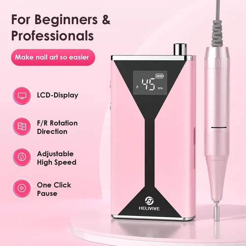 Taladro Eléctrico Para Uñas Helivive, 45000 Rpm, Portátil, R Rosa