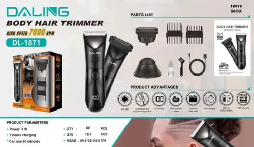 Cortadora de Pelo Daling 1871 Inalámbrica para Barba y Cuerpo con Pantalla Digital