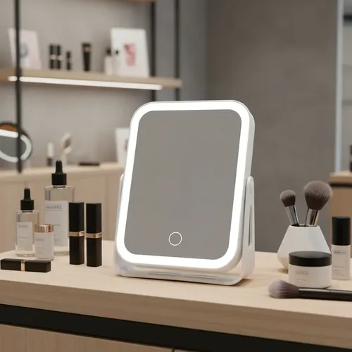 Espejo De Mesa Con Luz Led Táctil Recargable Blanco