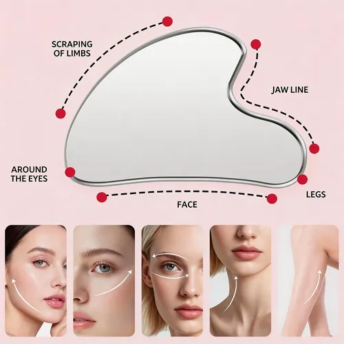 Guasha Facial Metal Para Rostro Y Cuerpo Con Estuche