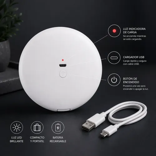 Espejo Portátil Con Luz De Cartera Carga Usb Plegable