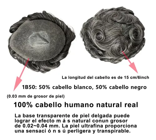Protesis Capilar Indetectable 100% Humano 1b/50 Canas 50%