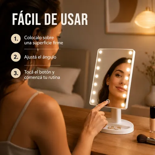 Espejo Con Luz Led Maquillaje De Mesa Portatil Tactil
