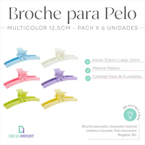 Ganchos De Pelo Multicolor Pastel 12,5cm Pack 6 Unis Broche