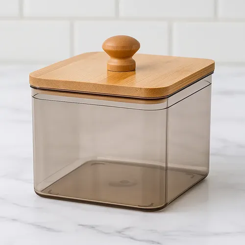 Organizador Acrílico Multiuso Tapa Madera Cuadrado 11 X 11