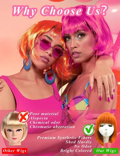 Cxre Pelucas Loho Magica Neón Corto Bob De Colores Ce