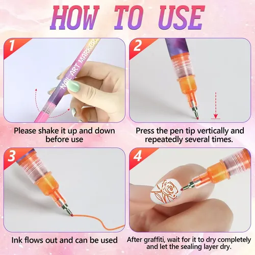 Juego De Bolígrafos Para Uñas De 12 Colores, Puntas Finas