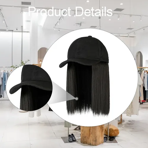 Peluca De Gorra De Béisbol, Cabello Largo Y Cabello Negro