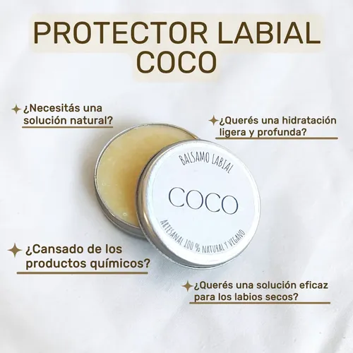 Protector Labial Bálsamo Sabor Coco Natural Cacao Humecta