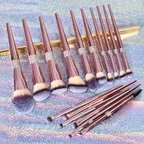 Set 16 Brochas Maquillaje Bueart Design Mango Metal Oro Rosa