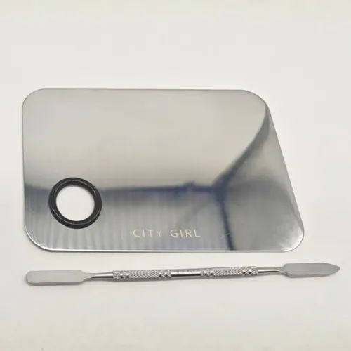 Paleta Mezcladora Maquillaje Esmalte Acero Inox Con Espatula