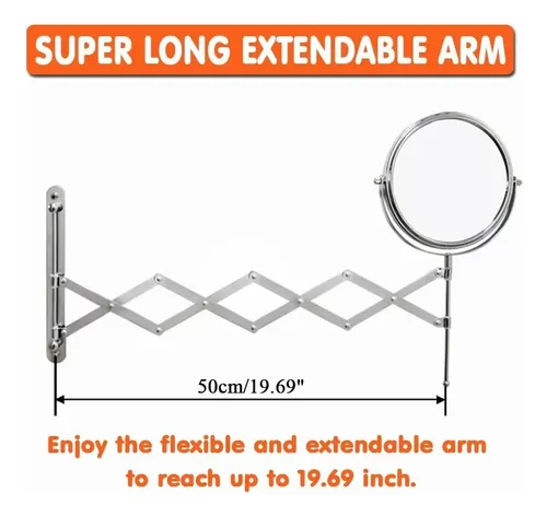 Espejo Baño Extensible 7 Cromo 1x/3x Aumento Ajustable