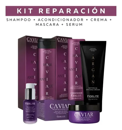 Kit Capilar Reparación Secos Y Castigados Caviar X5 Productos Fidelite Cuidado Anti Frizz Cabellos Dañados Y Tratados Quimicamente